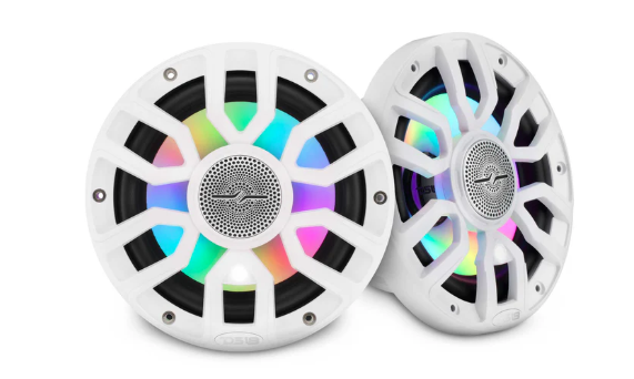 NXL 7.7” 2-Way Coaxial Marine Speaker with Bullet Tweeter, Digital LED Lights & White Deck LED | 175W RMS 4-Ohm