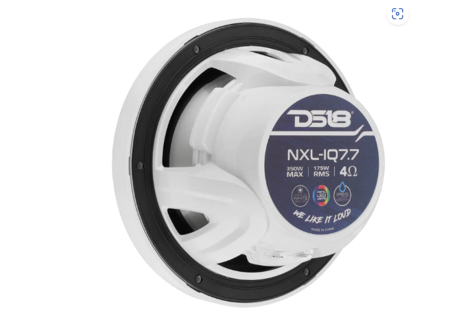 NXL 7.7” 2-Way Coaxial Marine Speaker with Bullet Tweeter, Digital LED Lights & White Deck LED | 175W RMS 4-Ohm