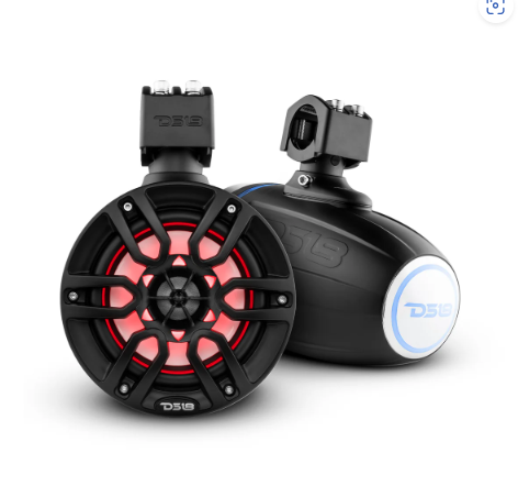 DS18 Good Marine Stereo Package 2 x 6.5” Speaker Tower| 1 x 2 Ch Amplifier | 1 x MOFCKIT4 and 1 x LED-BTC