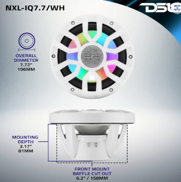 NXL 2-Way Coaxial Marine Speaker with Bullet Tweeter, Digital LED Lights & White Deck LED | 175W RMS 4-Ohm