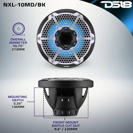 Marine 2-Way Hybrid Speaker with RGB LED, Compression Driver and Neodymium Magnet | 250W RMS 4-Ohm