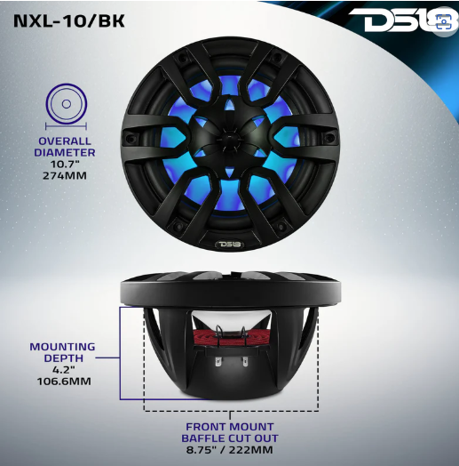 NXL 10" 2-Way Coaxial Marine Speaker with LED RGB Lights |