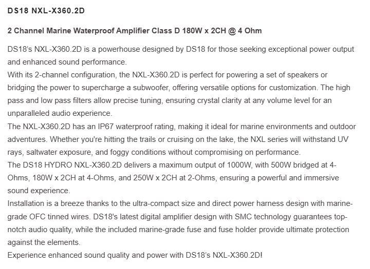 NXLFull-Range Class D IP67 Marine and Powersports Amplifier