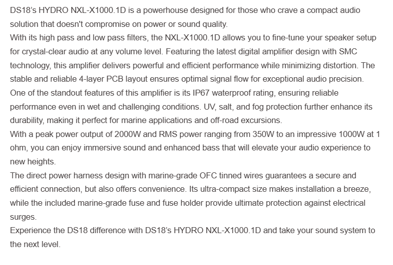NXLFull-Range Class D IP67 Marine and Powersports Amplifier