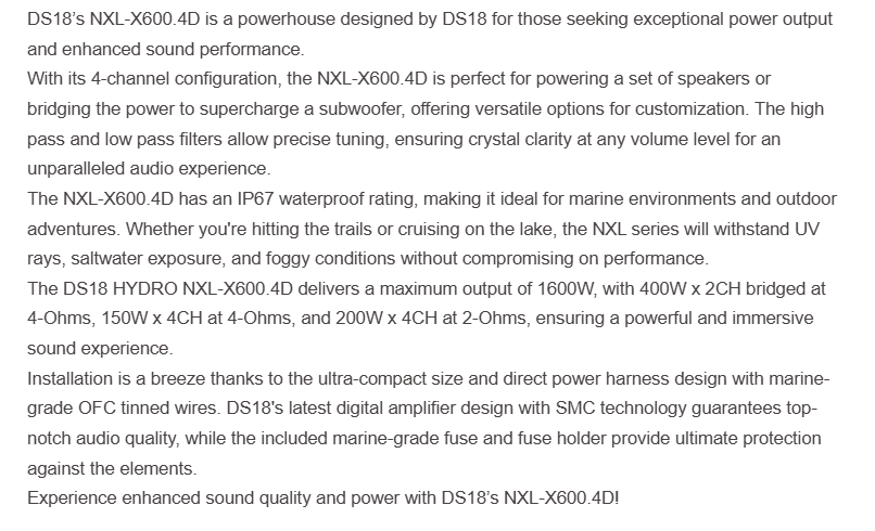 NXLFull-Range Class D IP67 Marine and Powersports Amplifier