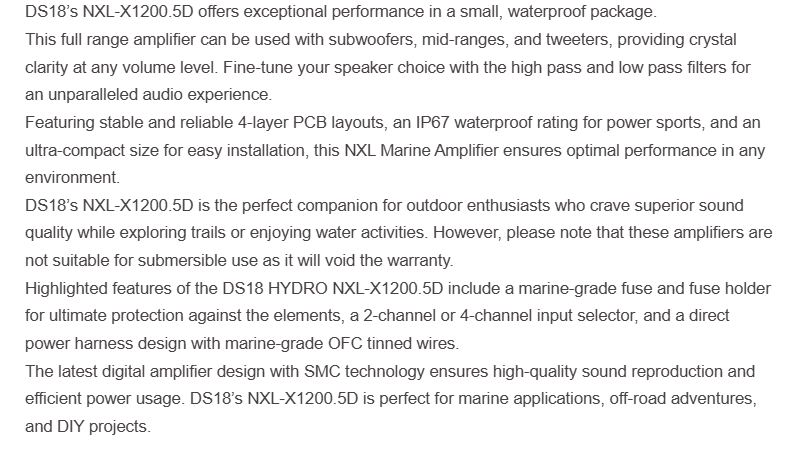 NXLFull-Range Class D IP67 Marine and Powersports Amplifier