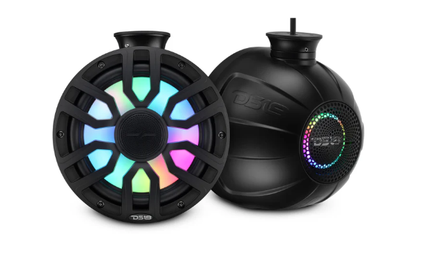 NXL-iQ Marine Short Tower Coaxial Speakers with Digital LED Lights, 150W RMS, 300W Max, 4-Ohm