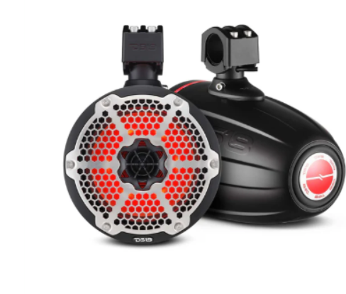 NXL 8" Neodymium Marine and Powersports Towers with Built-in Passive Radiator, 1" Driver and LED RGB Lights 180 Watts Rms