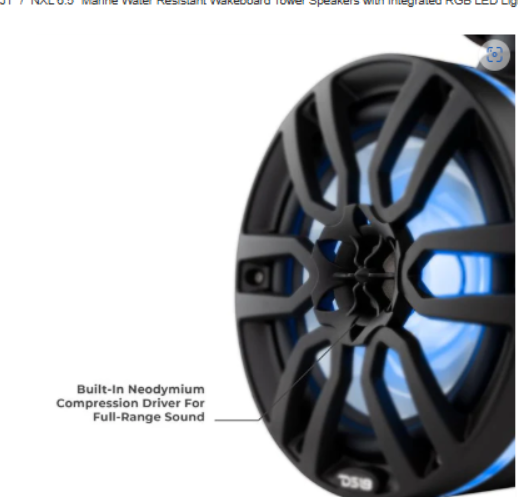 NXL 8" Marine Water Resistant Wakeboard Tower Speakers with Integrated RGB LED Lights 375 Watts