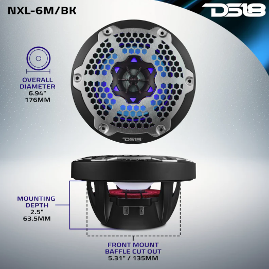 NXL M Series 2-Way Coaxial Marine Speaker with LED RGB